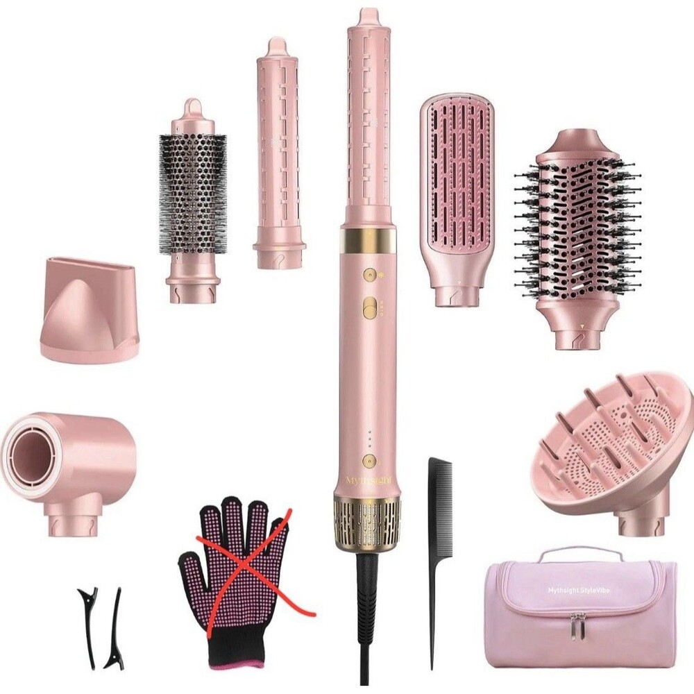 StyleVibe 8 in1 Air Styler Hair Dryer Blow Dryer Brush Metallic Rose Travel Case